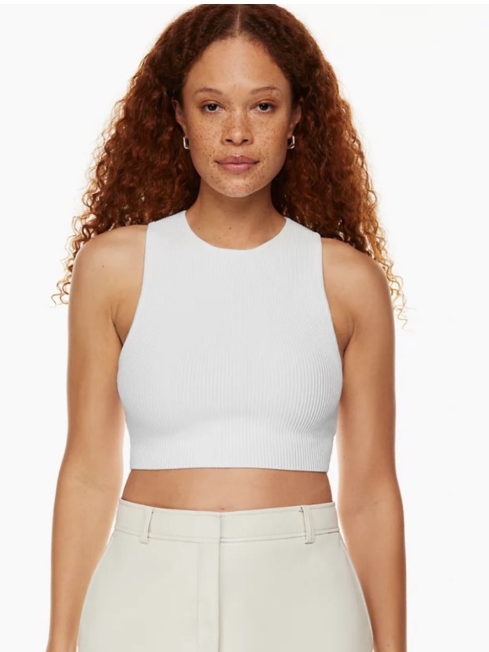 ARITZIA Babaton Sculpt Racer Back White Knit Crop Tank Top